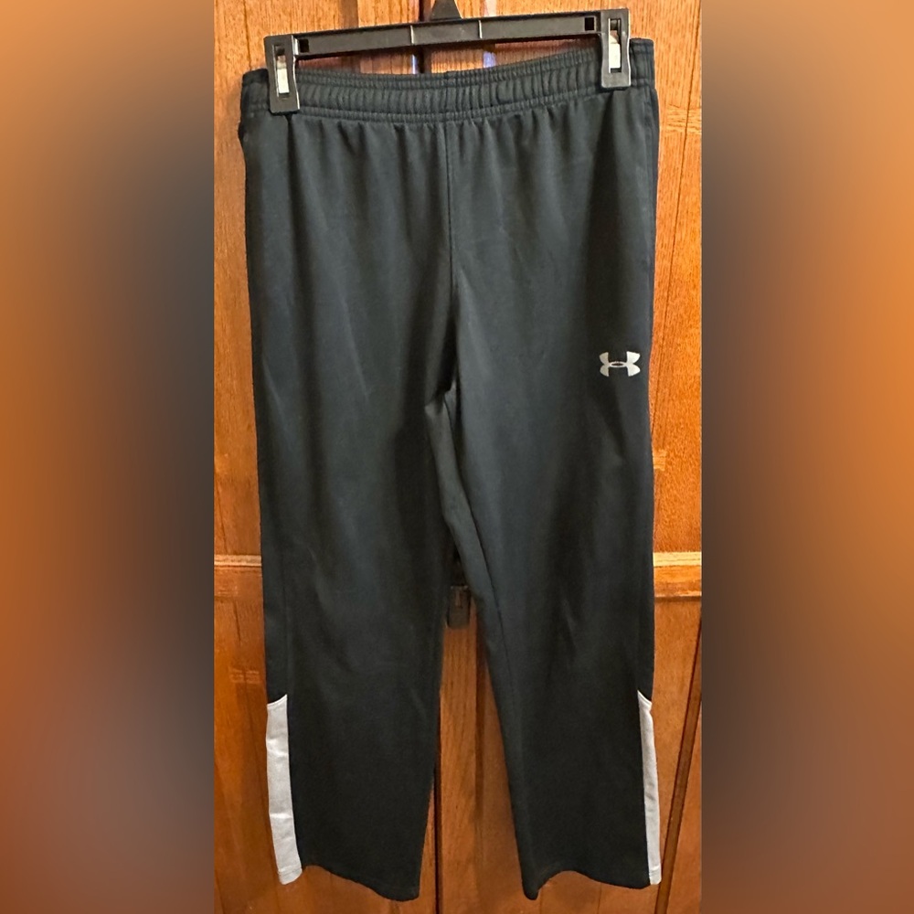 Under Armour Kids Black Warmups with White Logo Size YL